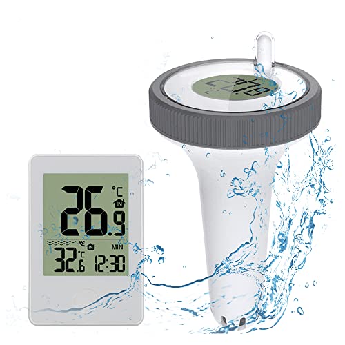 Funk Poolthermometer Schwimmend,Floating Pool Thermometer Wireless Remote Digitale,Wasserdicht Einfach Zu Lesen Und Konisch Design,Für Innen-Und Außen,Für Schwimmbäder, Whirlpools, Fischteiche von Les-Theresa