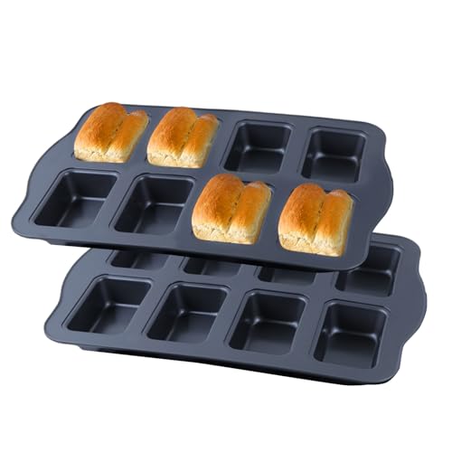 Les-Theresa 2 Stück Mini Muffins Backform,8 Wellenschlitze Brötchen Backform,Kohlenstoffstahl Brownie Backform,Antihaftbeschichtete Baguette Backform,Mini Längliche Kuchenform,Brötchenbackformen von Les-Theresa