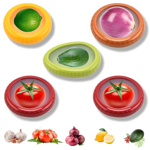 Les-Theresa 5 Stück Frischhaltetablett mit Silikondeckel Vakuum,Silikon Deckel Universal Dehnbar,Wiederverwendbare Frischhaltedosen mit Deckel für Lagerung Gemüse/Zitrone/Tomate/Avocado Les-Theresa 5 Stück Frischhaltetablett mit Silikondeckel Vakuum,Silikon Deckel Universal Dehnbar,Wiederverwendbare Frischhaltedosen mit Deckel für Lagerung Gemüse/Zitrone/Tomate/Avocado von Les-Theresa