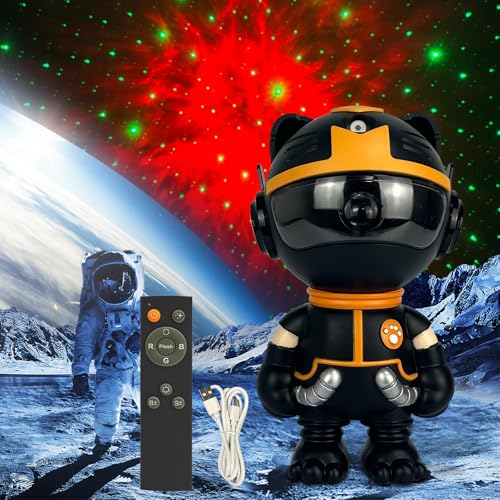 Les-Theresa Galaxy Light Projector, Mechanische Katze Projektor Sternenhimmel 360° Drehbar, Dreifarbig Überlagerte Lichteffekte, Sternenlicht Projektor mit Fernbedienung, USB Datenkabel (Schwarz) von Les-Theresa