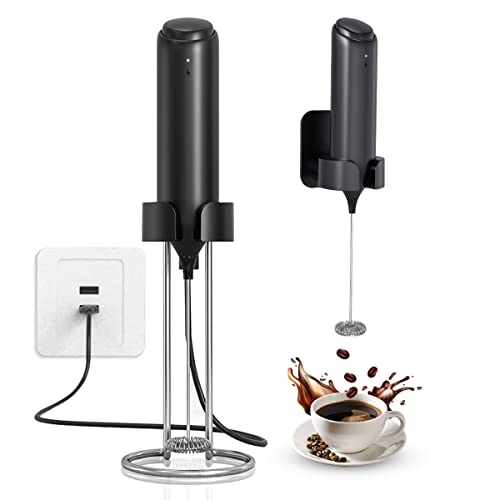 Milchschäumer, Wiederaufladbarer USB-Milchschäumer mit Ständer，Elektrischer Milk Frother zur Wandmontage Oder zum Aufstellen, Getränkemixer für Matcha/Kaffee/Latte/Cappuccino/Sahne von Les-Theresa