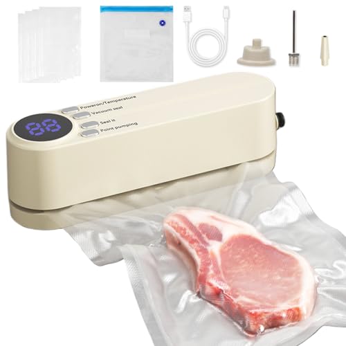 Mini Vakuumiergerät, Mini Folienschweißgerät mit 3 Temperaturstufen 1200mAh Wiederaufladbar Kabelloser Vakuumversiegelung Vakuumiergerät Klein, Tüten Schweissgerät, für Camping Reisen (Beige) von Les-Theresa