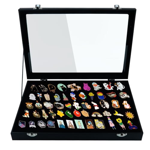 Pin Vitrine, 35x24x5cm Anstecknadel Vitrine Abschließbare Pin Vitrine Staubdichte Anstecknadel Vitrine Pin Aufbewahrungsbox Schattenbox, für Brustnadel, Medaille, Abzeichen, Bänder, Schmuck (Schwarz) von Les-Theresa