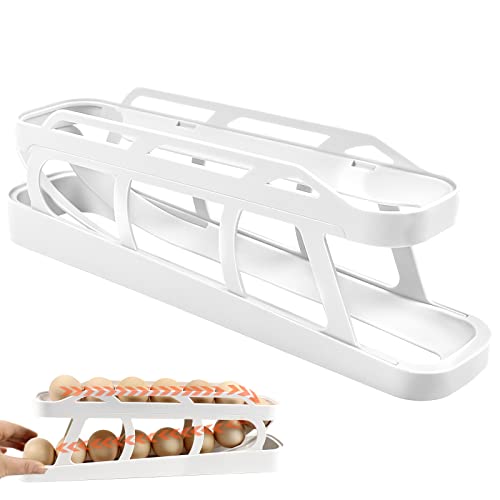 Roll Eierspender Kühlschrank, 2 Schichten Automatisch Rollender Eierhalter Eierständer Aufbewahrung Rollender Eierhalter für den Kühlschrank Egg Holder Aufbewahrungsbox für 12–14 Eier (Weiß) von Les-Theresa