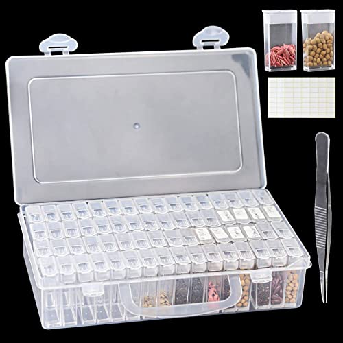 Samen Aufbewahrungsbox, Saatgut Aufbewahrungsbox Perlen Aufbewahrungsbox Seed Storage Organizer mit 64 Fächern und 112 Aufklebern, Saatgutbehälter für Gemüsesamen, Fruchtkerne, Blumensamen von Les-Theresa