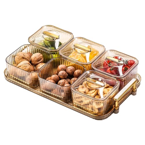 Snackschale,Servierplatte mit Deckel,Snackteller mit 6 Einzelnen Fächern Servierteller Glas Süssigkeiten Teller Set für Nüsse Getrocknete Früchte Snacks Süßigkeiten Keks von Les-Theresa