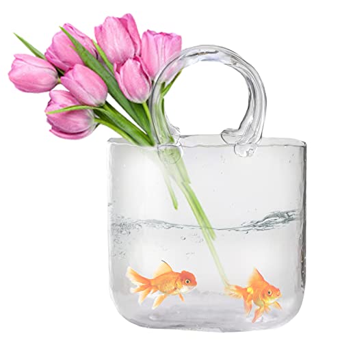 Glas Handtasche Vase, Vase Taschenform Glas Dekorative Vase Glas Handtasche Transparente Glastasche Vase Tasche Glasvasen Blumenvase als Taschenform Modern, für Haus Wohnzimmer Esstisch Dekoration von Les-Theresa
