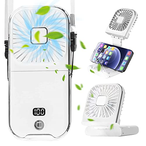 Tragbarer Mini Ventilator, 5-in-1 Faltbarer USB Wiederaufladbar Ventilator 3000mAh Akku 4 Windgeschwindigkeit mit Lanyard Klein Tischventilator, Nackenventilator Geeignet für Reisen Zuhause (Weiß) von Les-Theresa