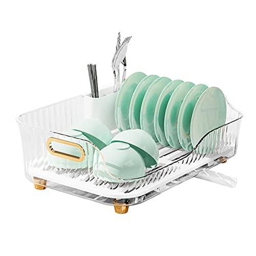 Transparent Abtropfgestell,Geschirrabtropfgestell mit Abtropfschale und Bestecksammler,Hitzebeständig und Rutschfest Dish Drying Rack für Die Ablage Von Besteck und Obst 42.5×26.5×13 (Weiß) von Les-Theresa