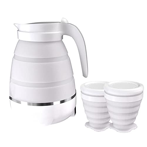 Faltbarer Wasserkocher, Wasserkessel Elektrischer Reise-Wasserkocher mit 2 faltbaren Tassen Mehrfacher Heizung Einstellungen Tragbarer Leichter Kessel für Wasser Milch Kaffee Tee (Weiß) von Les-Theresa