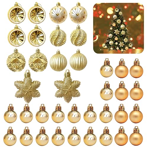 Weihnachtskugeln,40 Stück Weihnachtskugel Ornamente,Weihnachtskugeln Kunststoff,Christbaumschmuck,Weihnachtsbaumkugeln für Klassische Weihnachtsbaumschmuck Gold - für Drinnen und Draußen von Les-Theresa
