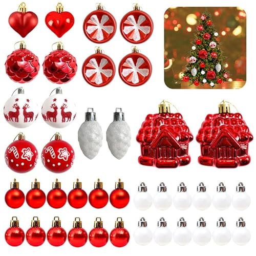 Weihnachtskugeln,40 Stück Weihnachtskugel Ornamente,Weihnachtskugeln Kunststoff,Christbaumschmuck,Weihnachtsbaumkugeln für Klassische Weihnachtsbaumschmuck Rot Weiß - für Drinnen und Draußen von Les-Theresa