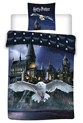 LesAccessoires Wende Bettwäsche-Set Harry Potter Hedwig, Bettbezug 155 x 200 cm Kissenbezug, Hogwarts 50 x 80 cm, 100% Baumwolle von Harry Potter