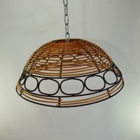 Vintage-Pendelleuchte Aus Rattan Und Schmiedeeisen von LesCuriositesDeJulie