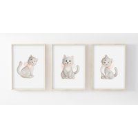 3Er-Set A4/13x18 Katzenillustrationen, Wanddekoration Kinderzimmer, Baby, Handgemachte Aquarellplakate, Tiere, Kätzchen 3Er-Set A4/13x18 Katzenillustrationen, Wanddekoration Kinderzimmer, Baby, Handgemachte Aquarellplakate, Tiere, Kätzchen von LesVoilesDeLeon