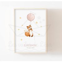 Baby Fuchs Poster A4 | 21x29, 7cm Oder 13x18cm Aquarell Luftballon Himmel Dekoration Kinderzimmer Personalisiert Tier Geburt Geschenk Baby Fuchs Poster A4 | 21x29, 7cm Oder 13x18cm Aquarell Luftballon Himmel Dekoration Kinderzimmer Personalisiert Tier Geburt Geschenk von LesVoilesDeLeon