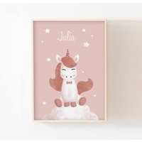 Einhorn-Kinderplakat A4/13x18cm, Babyzimmer-Dekoration, Märchen-Wandplakat, Mädchen, Wolke, Sterne, Geschenkidee Zur Geburt Einhorn-Kinderplakat A4/13x18cm, Babyzimmer-Dekoration, Märchen-Wandplakat, Mädchen, Wolke, Sterne, Geschenkidee Zur Geburt von LesVoilesDeLeon