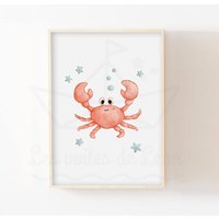 Krabbe Aquarell Poster 30x40cm Seestern Wanddekoration Babyzimmer Meerestier Geburt Geschenkidee von LesVoilesDeLeon