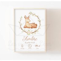 Personalisiertes Geburtsposter Rehkitz Wanddeko Waldtiere Aquarell Babyzimmer Erinnerungsposter Vorname Gewicht Größe Uhrzeit Personalisiertes Geburtsposter Rehkitz Wanddeko Waldtiere Aquarell Babyzimmer Erinnerungsposter Vorname Gewicht Größe Uhrzeit von LesVoilesDeLeon