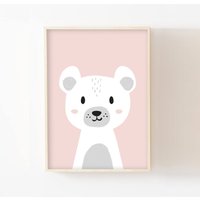 Poster Bär Kinderzimmer 30x40 Wanddeko Baby, Neugeborene, Mädchen Oder Junge Pastellgrau, Schwarz, Polartierkollektion von LesVoilesDeLeon