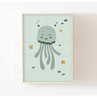 Poster Qualle A4 | 21x29, 7cm Oder 13x18cm Kinderzimmer Dekoration Baby Geburt Geschenk Tiere Meer Ozean von LesVoilesDeLeon