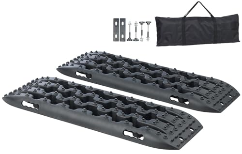 Lescars Sandbleche: 2er-Set Reifen-Traktionsmatten, ultrastabile Nylonfaser, 90x31x6 cm (Sandboards, Sandbleche Offroad, Anti Rutsch) von Lescars
