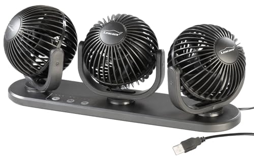 Lescars Ventilator 5V: Kfz-Dreifach-Ventilator mit USB-Anschluss, 3 Stufen, 360° verstellbar (Fahrzeug-Ventilator, Notebook Ventilator) von Lescars