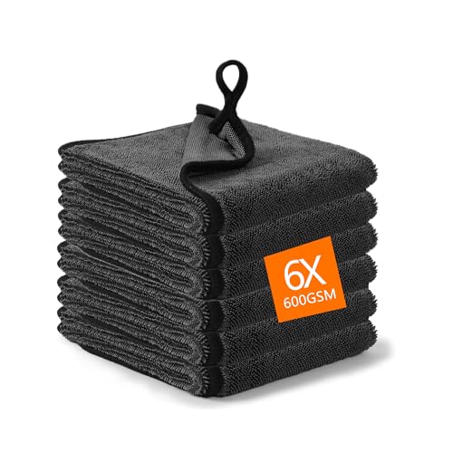 Leseed 6 Stück Mikrofasertücher Auto Trockentuch, 60 x 40 cm Microfasertücher Handtücher 600 GSM, Fusselfrei, Extrem Saugfähig, Grau Trockentuch Dusche Zum Reinigen Von Autos Und Motorrädern von Leseed