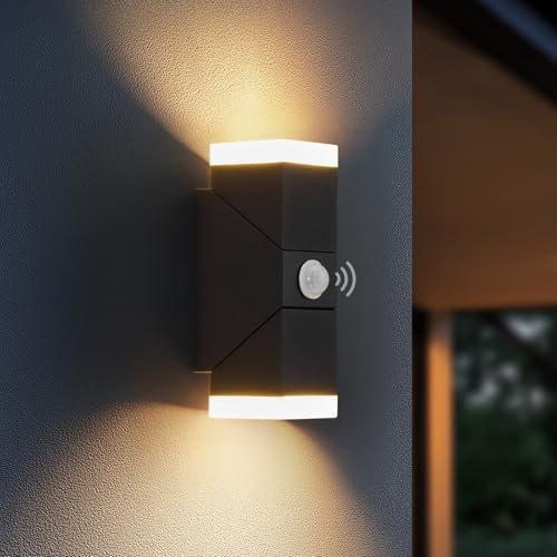 Leselux Außenlampe mit Bewegungsmelder Anthrazit LED 12W, IP65 Wandlampe Aussen 3000K Warmweiß 932 Lumen, Außenwandleuchte LED Schwenkbar 340°, Aluminium Wandlampe 86-230V, Moderne Wandleuchte Eckig von Leselux