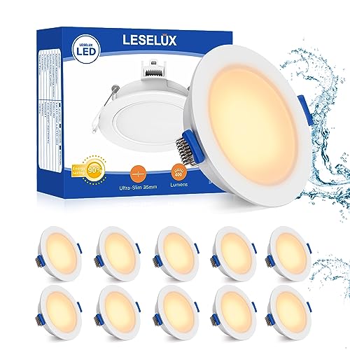 Leselux LED Einbaustrahler 230V Weiß, 10x LED Spot 5W Ultra Flach 35mm, Einbauspot IP65, Deckeneinbaustrahler 2700K Warmweiß 400LM, Einbauloch 68-80mm, Einbauleuchten Deckenspot Für Das Bad Wohnzimmer von Leselux