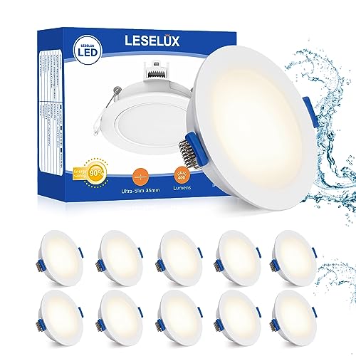 Leselux LED Einbaustrahler Flach IP65, 10x LED Spot 230V 5W Deckeneinbaustrahler 4000K Neutralweiß 400LM, Einbauspots 68mm, Deckenspots Weiß Ultra dünn 35mm Für Badezimmer Schlafzimmer Küche von Leselux