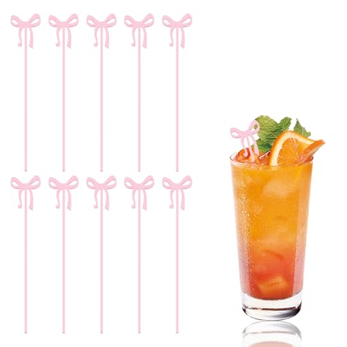 10 x Cocktailstäbchen, Premium-Cocktail-Rührstäbchen mit rosa Schleife, Getränkerührer, Acryl, wiederverwendbare Getränkemixer für Barkeeper, Partygeschenke und Hausbars, Hochzeitsdekorationen von Leseogye