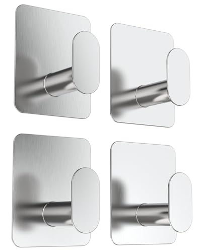 Lesfit 4er Set Edelstahl Klebehaken silber, Wasserdicht Handtuchhalter extra stark ohne Bohren, wandhaken selbstklebend als Handtuchhaken, Haken für badezimmer ﻿ von Lesfit