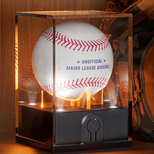 Leshein Baseball-Vitrine mit LED-Licht, Acryl-Baseball-Hülle für Display, UV-geschützter Baseballhalter, leuchtende Baseball-Vitrine für Erinnerungsstücke, Baseball (1 Stück) von Leshein