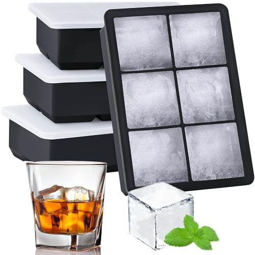 Lesipee Große Eiswürfel Silikon, 4 Stück Eiswürfelbehälterm, Eiswürfelbehälter mit Deckel, Eiswürfelform Silikon, BPA-frei, Eiswürfelbereiter 5 cm ice cube tray für Bier Cocktails Whisky von Lesipee