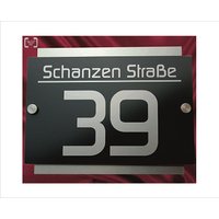 Hausnummer Anthrazit V2A Edelstahl Gebürstet Design Hausnummernschild Lasergravur Ral 7016 Hausschild Mit Wunschtext Strassenschild Nummer von LeskowMetalldesign