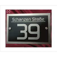 Hausnummer Schild Anthrazit V2A Edelstahl 1.4301 Gebürstet Design Hausnummernschild Lasergravur Ral 7016 By Leskow Metalldesign von LeskowMetalldesign