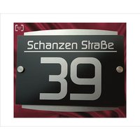 Hausnummer Schild Anthrazit V2A Edelstahl 1.4301 Gebürstet Design Hausnummernschild Lasergravur Ral 7016 By Leskow Metalldesign von LeskowMetalldesign