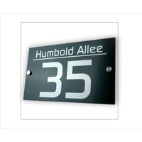Hausnummernschild Anthrazit Edelstahl Design in 3 Größen/Hausnummer Schild Mit Lasergravur Ral 7016 Firmenschild Praxisschild von LeskowMetalldesign