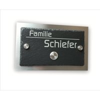 Klingelschild Aus Edelstahl 1.4301 Gebürstet Und Schiefer Mit Gravur Haustürklingel Klingelplatte Leskow Metalldesign von LeskowMetalldesign