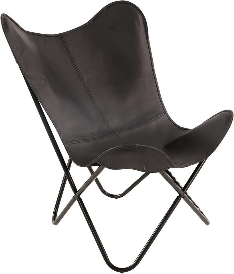 Lesli Living Cocktailsessel Schmetterlingsstuhl Buffalo schwarz Stuhl Ziegenleder Metallgestell von Lesli Living