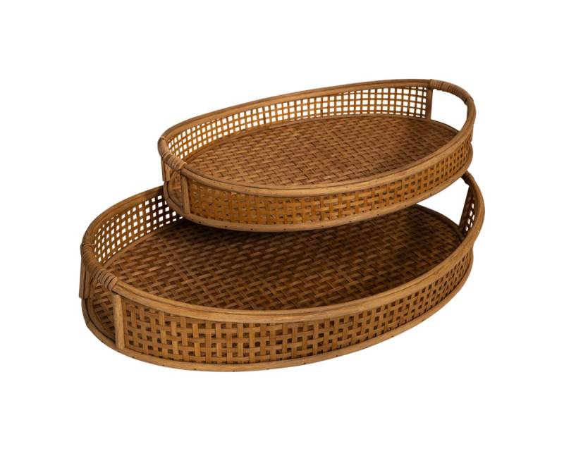 Lesli Living Dekotablett Tablett Serviertablett Ovi 2er Set Bambus naturel 54,5/47.5 cm (2 St) von Lesli Living