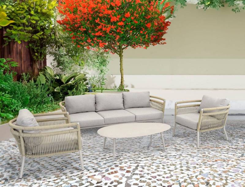Lesli Living Gartenlounge-Set Lesli Living Lounge-Set "Lindo" beige von Lesli Living