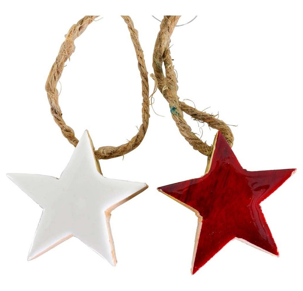 Lesli Living Hängedekoration 10 Stück Hänger Stern rot/weiß Holz ⌀6cm Weihnachten (10 St) von Lesli Living