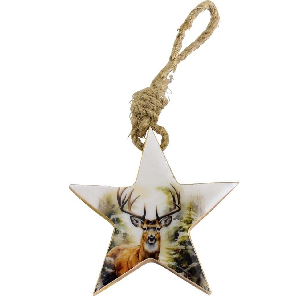 Lesli Living Hängedekoration 12 Stück Hänger Stern mit Holz Hirsch 10x10x1,5 cm Weihnachten (12 St) von Lesli Living