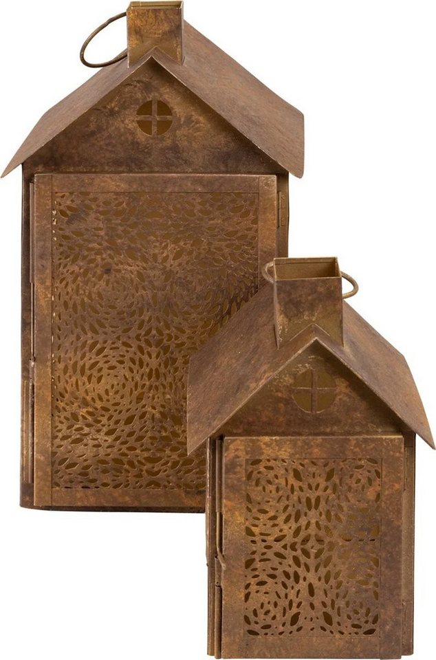 Lesli Living Hängewindlicht 2er Set Windlicht als Vogelhaus Metall Antik-Stil braun (2 St) von Lesli Living