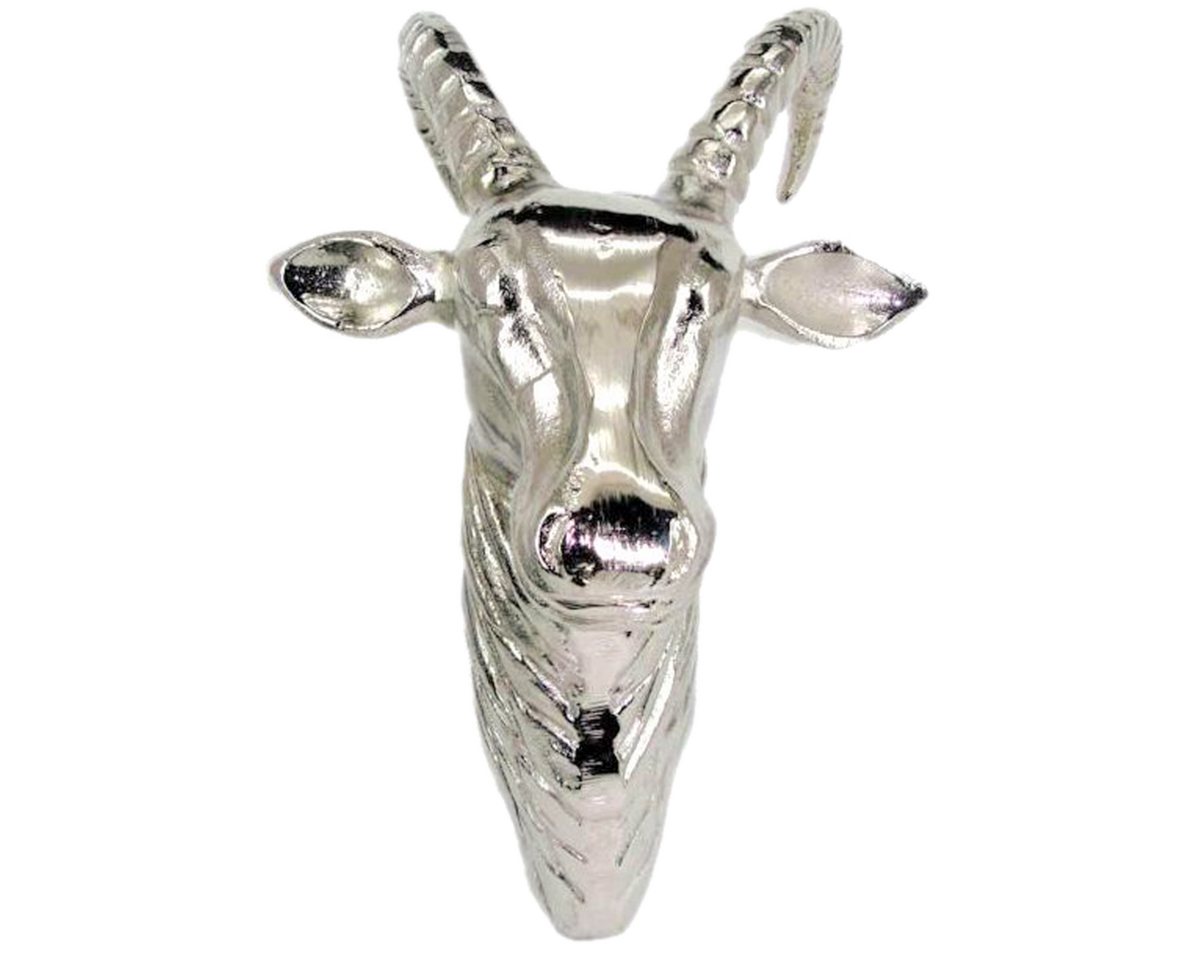 Lesli Living Wanddekoobjekt Deko Steinbock Geweih Kopf Wanddeko poliertes Aluminium silber 36 x 23 cm von Lesli Living