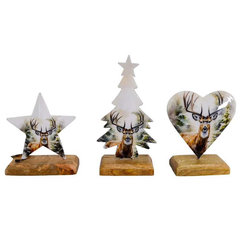 Lesli Living Weihnachtsfigur 3 Motive Hirsch auf Holz 12cm Emaille (3 St) von Lesli Living