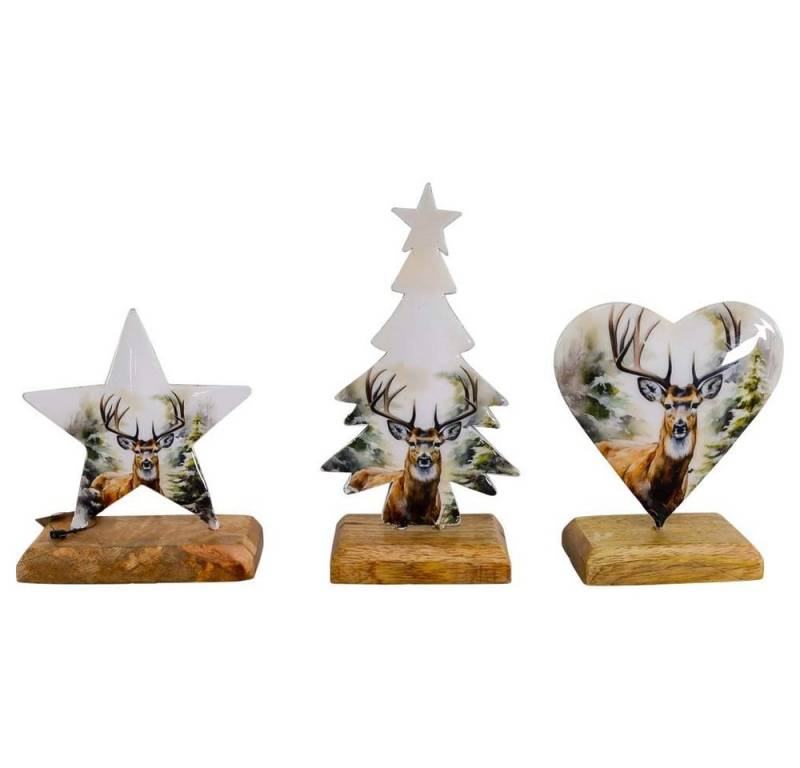 Lesli Living Weihnachtsfigur 3 Motive Hirsch auf Holz 12cm Emaille (3 St) von Lesli Living