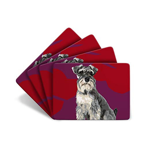 Leslie Gerry Set mit 4 Schnauzer-Tischsets - 4 rutschfeste Tischsets mit Korkrücken und Hundekunst von Leslie Gerry